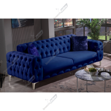 (Blue Velvet, 3+2 Seater Sofa) Luxurious Plush Velvet 2+3 Seater Sofa Set Armchair Elegant Deep Button Tufting Sturdy Metal Legs Modern Living Room Furniture