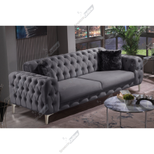 (Grey Velvet, 2 Seater Sofa) Luxurious Plush Velvet 2+3 Seater Sofa Set Armchair Elegant Deep Button Tufting Sturdy Metal Legs Modern Living Room Furniture
