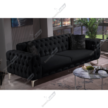 (Black Velvet, 2 Seater Sofa) Luxurious Plush Velvet 2+3 Seater Sofa Set Armchair Elegant Deep Button Tufting Sturdy Metal Legs Modern Living Room Furniture