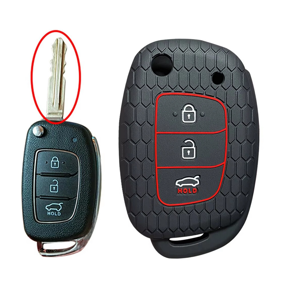(Black(Fold 3Btn)) 3 Button Silicone Flip Car Key Case For Hyundai Solaris Verna Elantra Santa Fe I10 I20 I30 I35 I40 Ix35 Ix45 Creta Tucson Accent Black 6937171656474