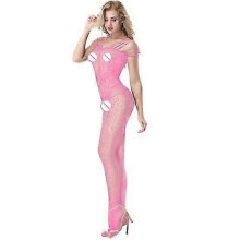 (pink)Women Sexy Bodystocking Pantyhose Sexy Fun Clothing Hollow Out Solid Color Open Crotch Sleepwear