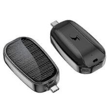 (Black For type-c)Mini Solar Power Bank Portable Keychain Powerbank For Cell Phone 1200mah