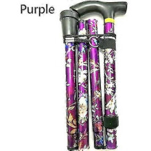(Purple)Folding Walking Stick Adjustable Aluminium Floral Walking Cane For Hiking Camping Durable Mobility Aid