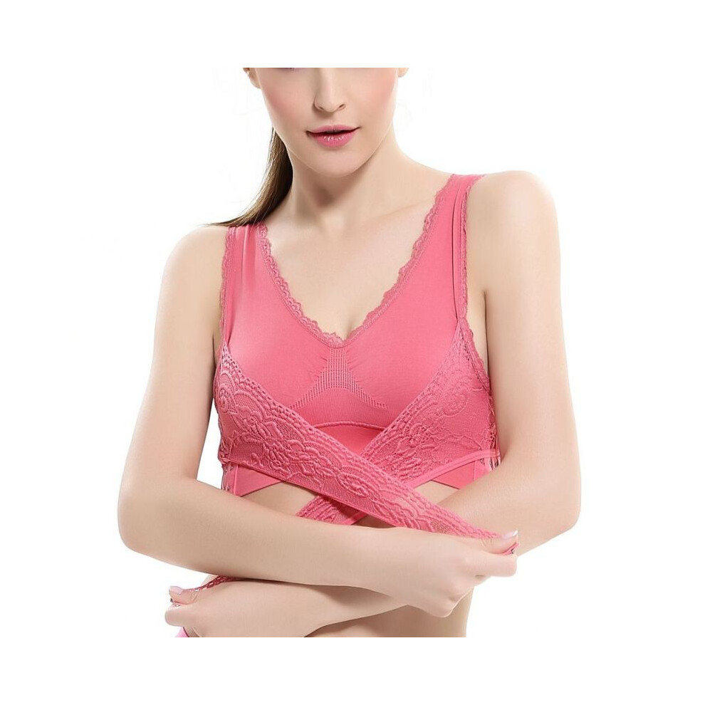 (Rose Red,M)Soutien gorge sport sans fil femme sexy devant croix réglable boucle latérale dentelle gilet