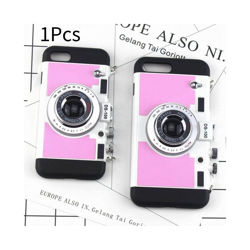 (Pink,For Iphone7)Coque arrière antichoc pour téléphone portable caméra 3D rétro 5s 6 6s 7 Plus