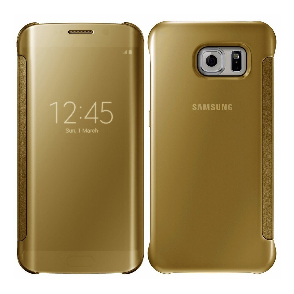 (Gold S6 Edge)Coque à rabat en cuir pour Samsung Galaxy S6 S7 Plus Clear View Mirror