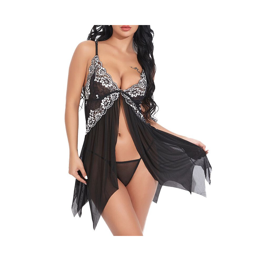(Black,2XL)Nuisette femme grande taille sexy dentelle lingerie cami pyjama pyjama pyjama pyjama pyjama