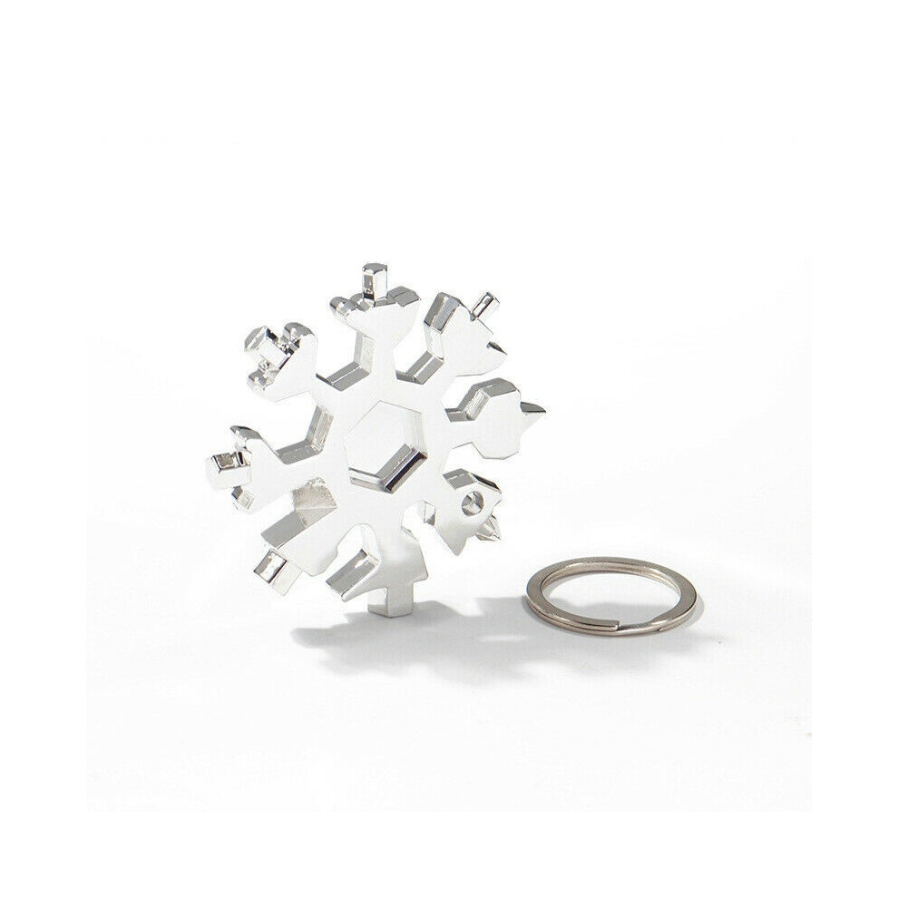 (Silver)Porte-clés tournevis outil inox multi outil flocon de neige portable 18 en 1