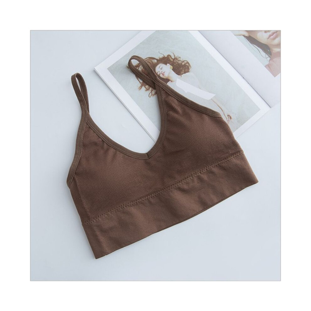 (Deep Coffee)Soutien-gorge de sport sans couture extensible pour femme course fitness bralette gym yoga sous-vêtements