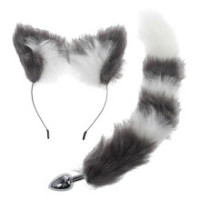 (Gray white)Fluffy Rabbit Tail Butt Plug Cute For Cat Ear Headhoop Set For Cosplay Sm Adult