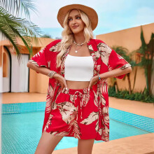 (red, XL) Shirts for Women, Women's Hawaiian Shirt and Shorts Button Down Short Sleeve Outfits Sunglasses Tropical Summer Beach Holiday Party Fancy Dress