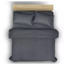 (DOUBLE: (200 X 200)CM, CHARCOAL) 4 Piece Stripe Duvet Cover Complete Bedding Set With Pillowcases & Fitted Sheet 25cm UK