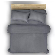 (KING: (230 X 220)CM, GREY) 4 Piece Stripe Duvet Cover Complete Bedding Set With Pillowcases & Fitted Sheet 25cm UK