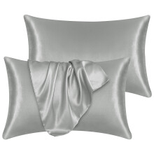 (Pack of 2, Grey Silk ) Pack of 2,4,6 Plain Stripe & Satin Silk Pillowcases Luxury Soft Hotel Quality Anti Allergic Pillow Covers