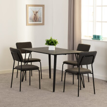 Sheldon Black Marble Effect Dining Set Table 4 Dark Grey Velvet Chairs