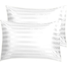 (Pack of 2, White Stripe ) Pack of 2,4,6 Plain Stripe & Satin Silk Pillowcases Luxury Soft Hotel Quality Anti Allergic Pillow Covers