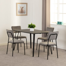 Sheldon Black Marble Effect Dining Set Table 4 Grey Velvet Chairs