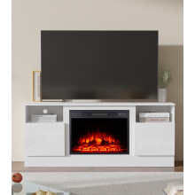 (TV-003-WH) M.C.Haus Fireplace TV Stand: Storage & Timer