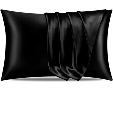 (Pack of 4, Black Silk ) Pack of 2,4,6 Plain Stripe & Satin Silk Pillowcases Luxury Soft Hotel Quality Anti Allergic Pillow Covers
