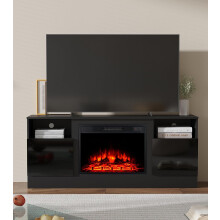 (TV-003-BK) M.C.Haus Fireplace TV Stand: Storage & Timer