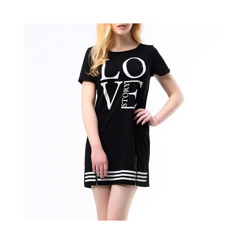 (Black,L)Tshirt long imprimé lettre amour sport femme une pièce robe décontractée fermeture éclair
