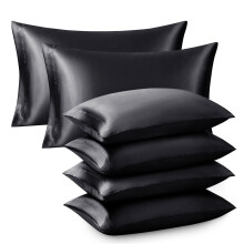 (Pack of 6, Black Silk ) Pack of 2,4,6 Plain Stripe & Satin Silk Pillowcases Luxury Soft Hotel Quality Anti Allergic Pillow Covers