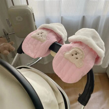 (Ours rose) Gants de poussette coréens pour bébé, en polaire épaisse et imperméable, pour l'hiver, pour