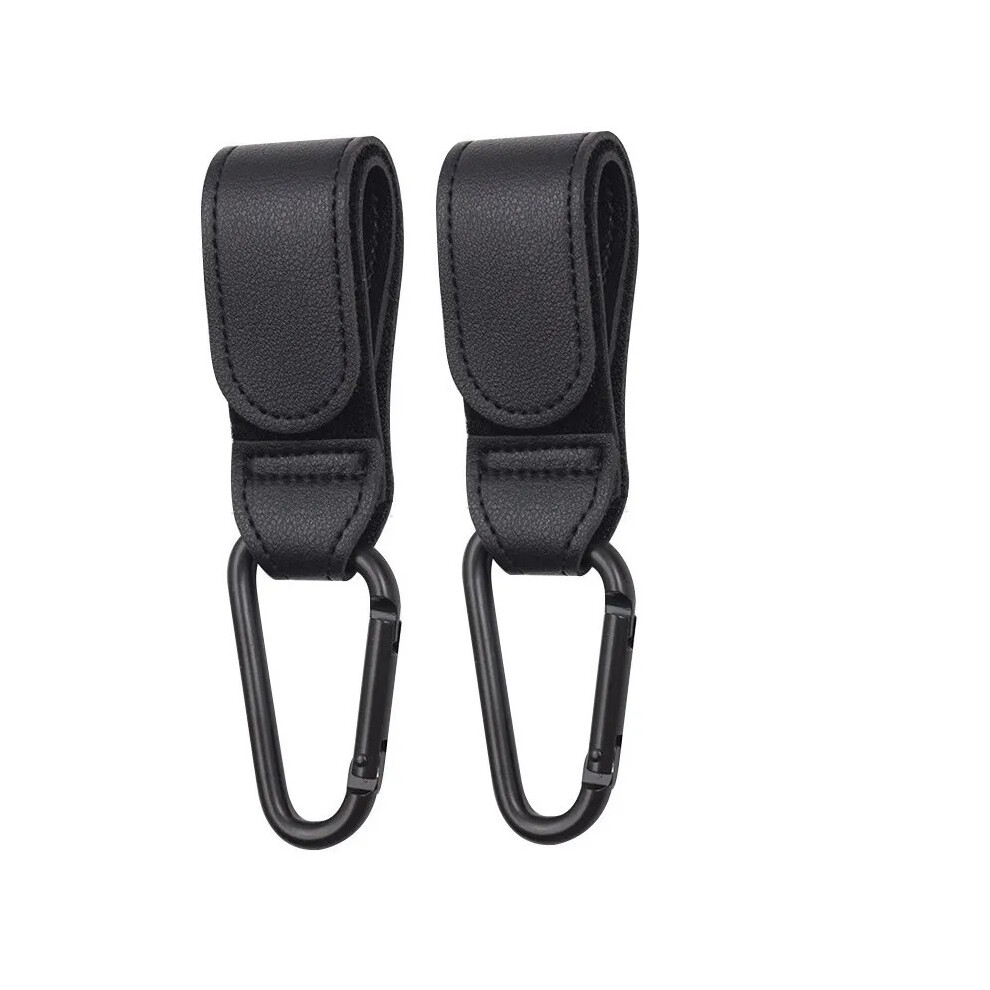 Crochets de poussette en cuir PU noir (2 pièces) pour poussette, rotation à 360 degrés, organisateur