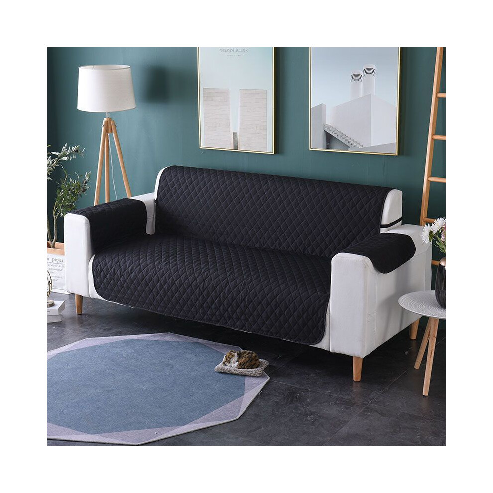 (Black-3 Seater)Housse de canapé matelassée réversible protecteur de meuble jet imperméable avec sangle