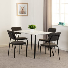 Sheldon White Marble Effect Dining Set Table 4 Dark Grey Velvet Chairs