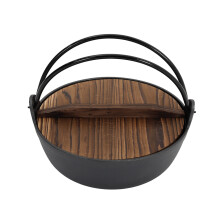 4L Cast Iron Pot with Wooden Lid for Campfire Cooking