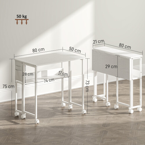 Homcom (White) HOMCOM 80 cm Foldable Computer Desk on Wheels for Small Spaces 2
