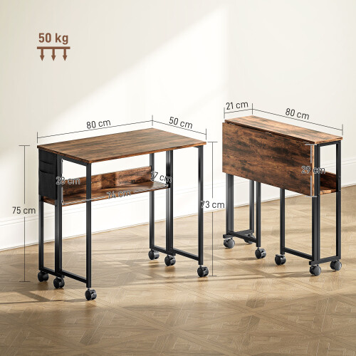 Homcom (Brown) HOMCOM 80 cm Foldable Computer Desk on Wheels for Small Spaces 2