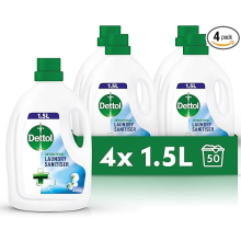 Dettol Antibacterial Laundry Cleanser, Sanitiser Additive, Fresh Cotton Fragrance, Multipack of 4 x 1.5 L, Total of 6L (Packaging may vary)