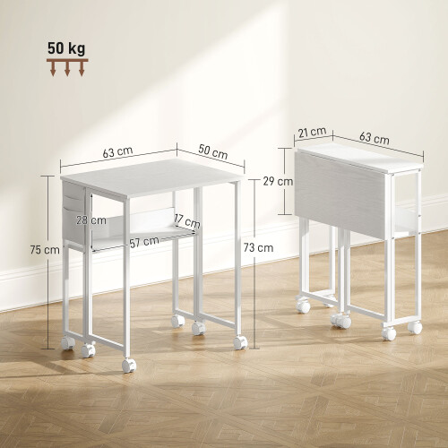 Homcom (White) HOMCOM 63 cm Foldable Computer Desk on Wheels for Small Spaces 1