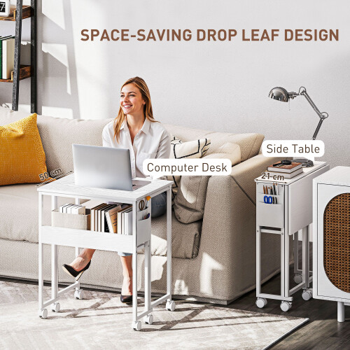 Homcom (White) HOMCOM 63 cm Foldable Computer Desk on Wheels for Small Spaces 2