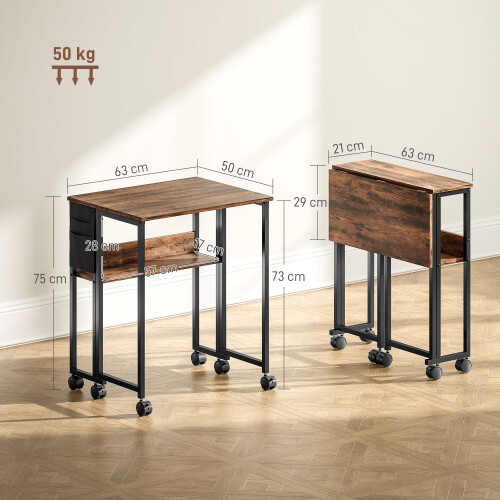 Homcom (Brown) HOMCOM 63 cm Foldable Computer Desk on Wheels for Small Spaces 2