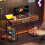 Homcom (Brown) HOMCOM Computer Writing Desk with Power Outlets, Drawers, Shelves 9