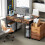 Homcom (Brown) HOMCOM Computer Writing Desk with Power Outlets, Drawers, Shelves 8