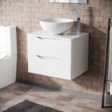Merton White 600mm Bathroom Wall Hung Vanity with Round Ceramic Countertop Basin