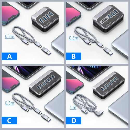 (A) USB 3.2 Docking Station Hub Τύπος C Προσαρμογέας διαχωριστή πολλαπλών 2