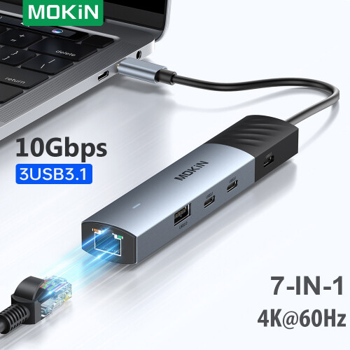 (7 σε 1 (HDMI 10 Gbps) 10 Gbps USB C Hub Τύπου C σε 4K60Hz Προσαρμογέας HDMI, 3USB 1