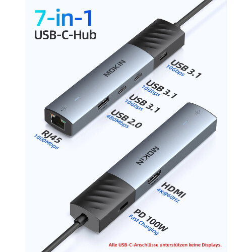 (7 σε 1 (HDMI 10 Gbps) 10 Gbps USB C Hub Τύπου C σε 4K60Hz Προσαρμογέας HDMI, 3USB 2