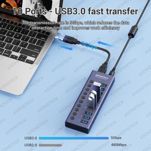 (7 Ports EU Plug) Hub Usb 3 0 Multi USB Splitter with Switch Power Adapter Συμβατό Multi usb Extender 2
