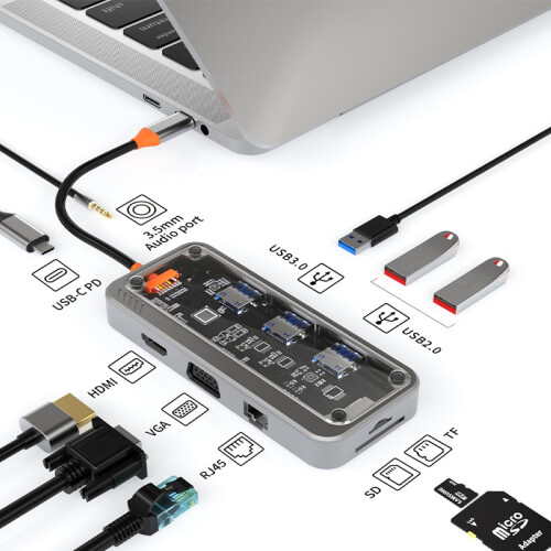 (10 σε 1 ενημερωμένα) 10 σε 1 USB C HUB 4K30Hz Dock Station Type C σε συμβατό 1