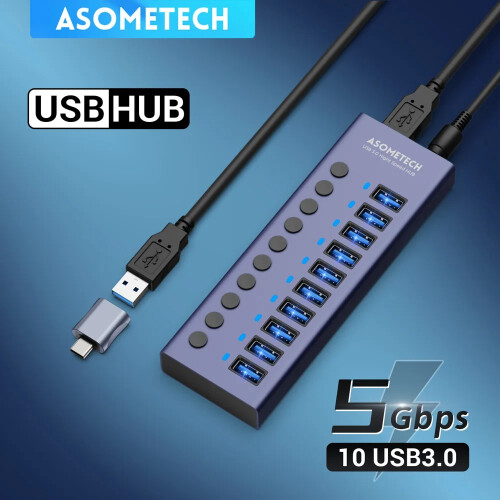 (10 Ports EU Plug) Hub Usb 3 0 Multi USB Splitter with Switch Power Adapter Συμβατό Multi usb