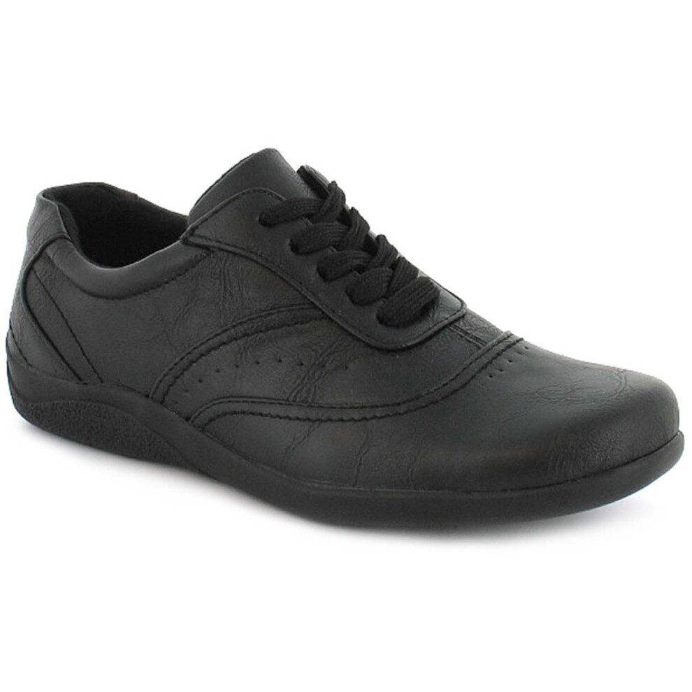 (Black, 7 (Adults')) Womens/Ladies Black Comfort Casual Shoes With Lace Up Fastening UK Size