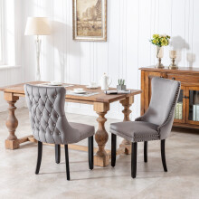 (Grey) Set of 2 Lux Velvet Tufted Kitchen Dining Chairs