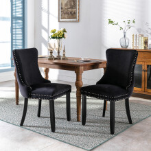 (Black) Set of 2 Lux Velvet Tufted Kitchen Dining Chairs