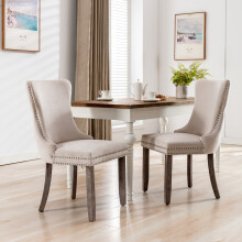 (Beige) Set of 2 Lux Velvet Tufted Kitchen Dining Chairs